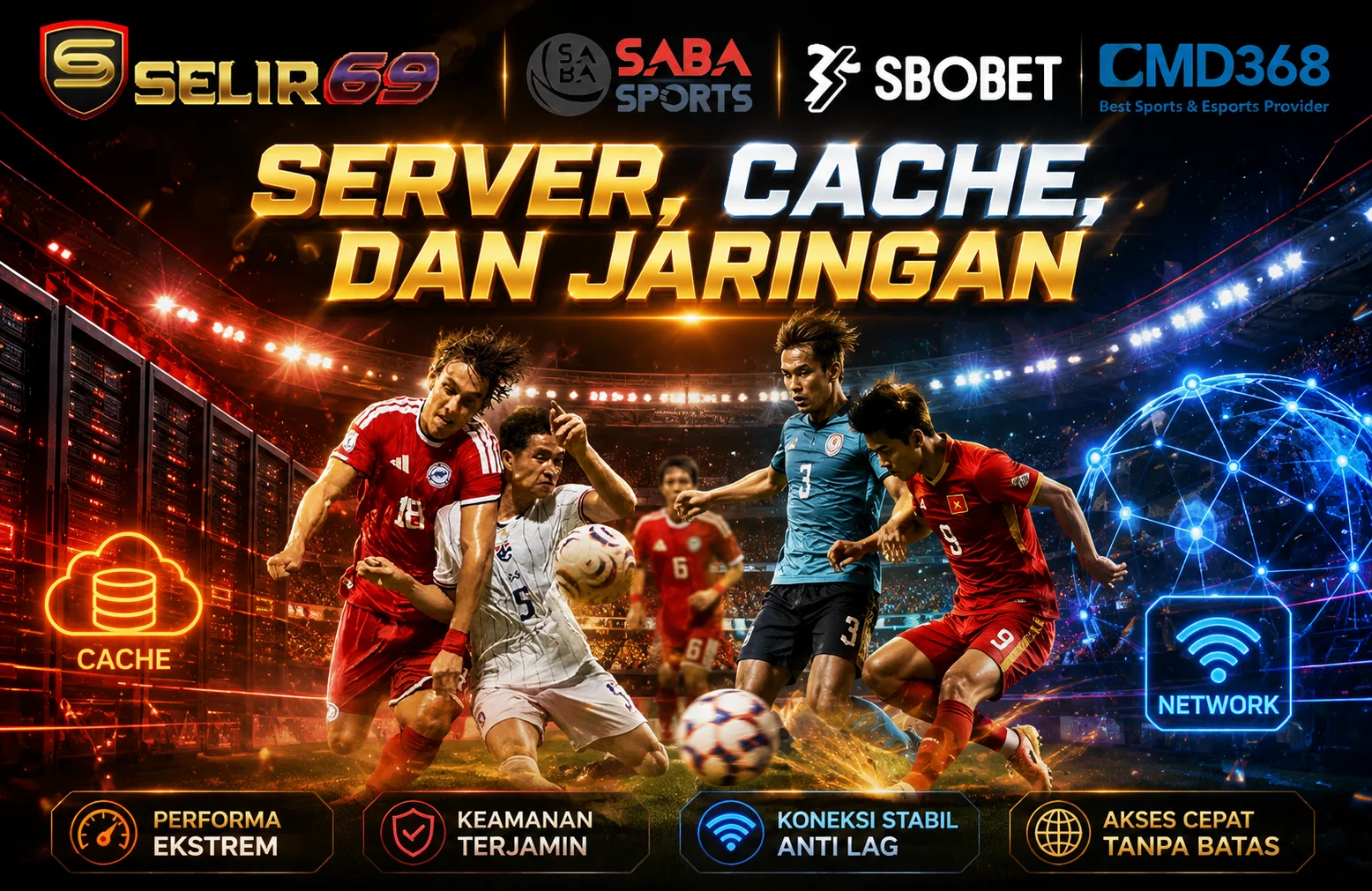 Ilustrasi Server, cache, dan jaringan